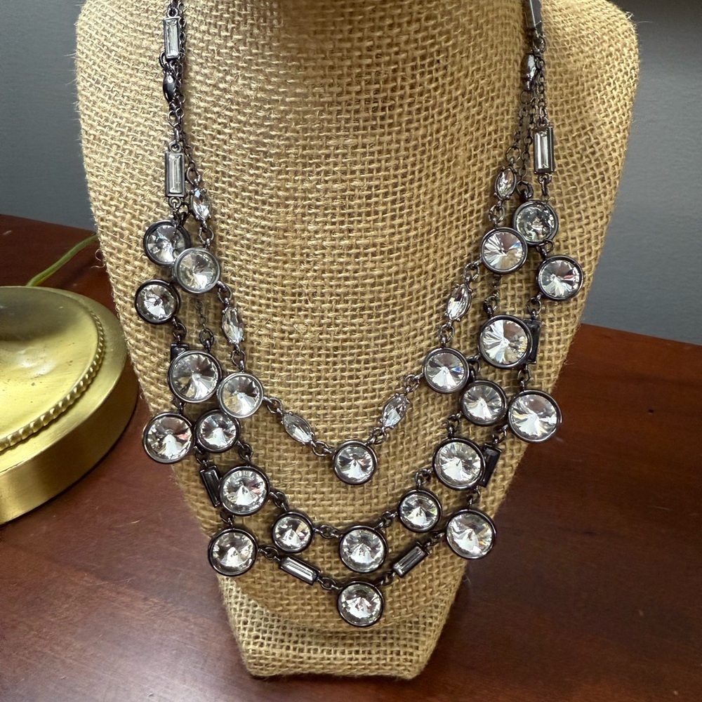 White House Black Market Elegant Silver Triple Strand Necklace